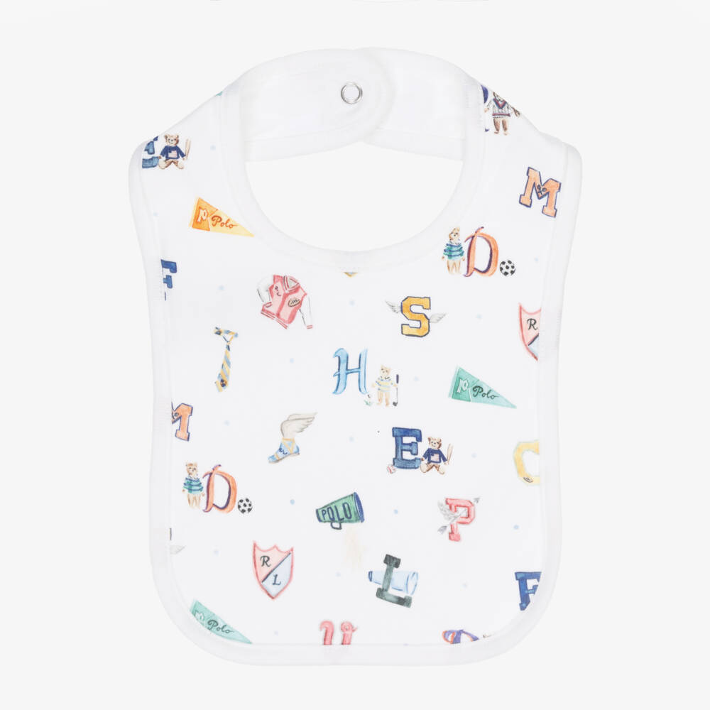 Ralph Lauren-Boys White Cotton Feeding Bib | Childrensalon Outlet