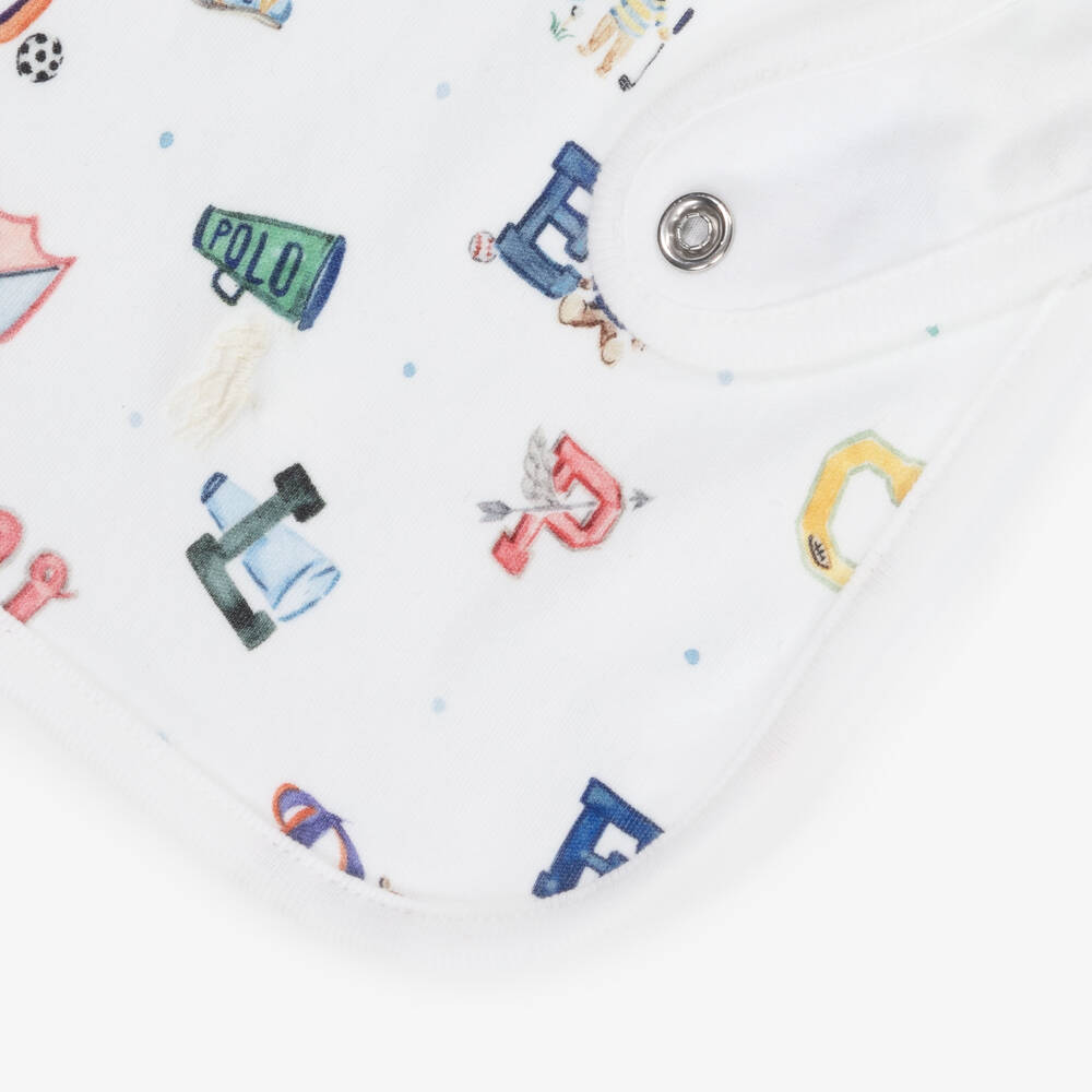 Ralph Lauren-Boys White Cotton Feeding Bib | Childrensalon Outlet