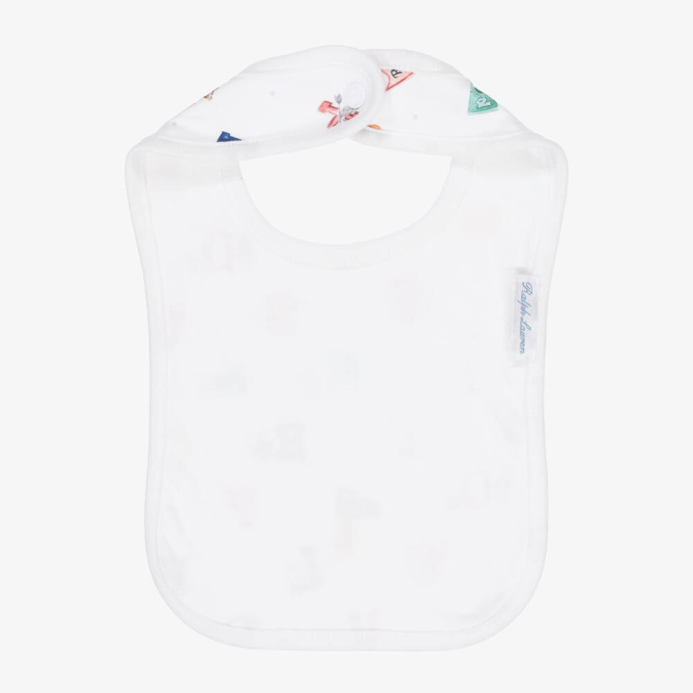 Ralph Lauren-Boys White Cotton Feeding Bib | Childrensalon Outlet