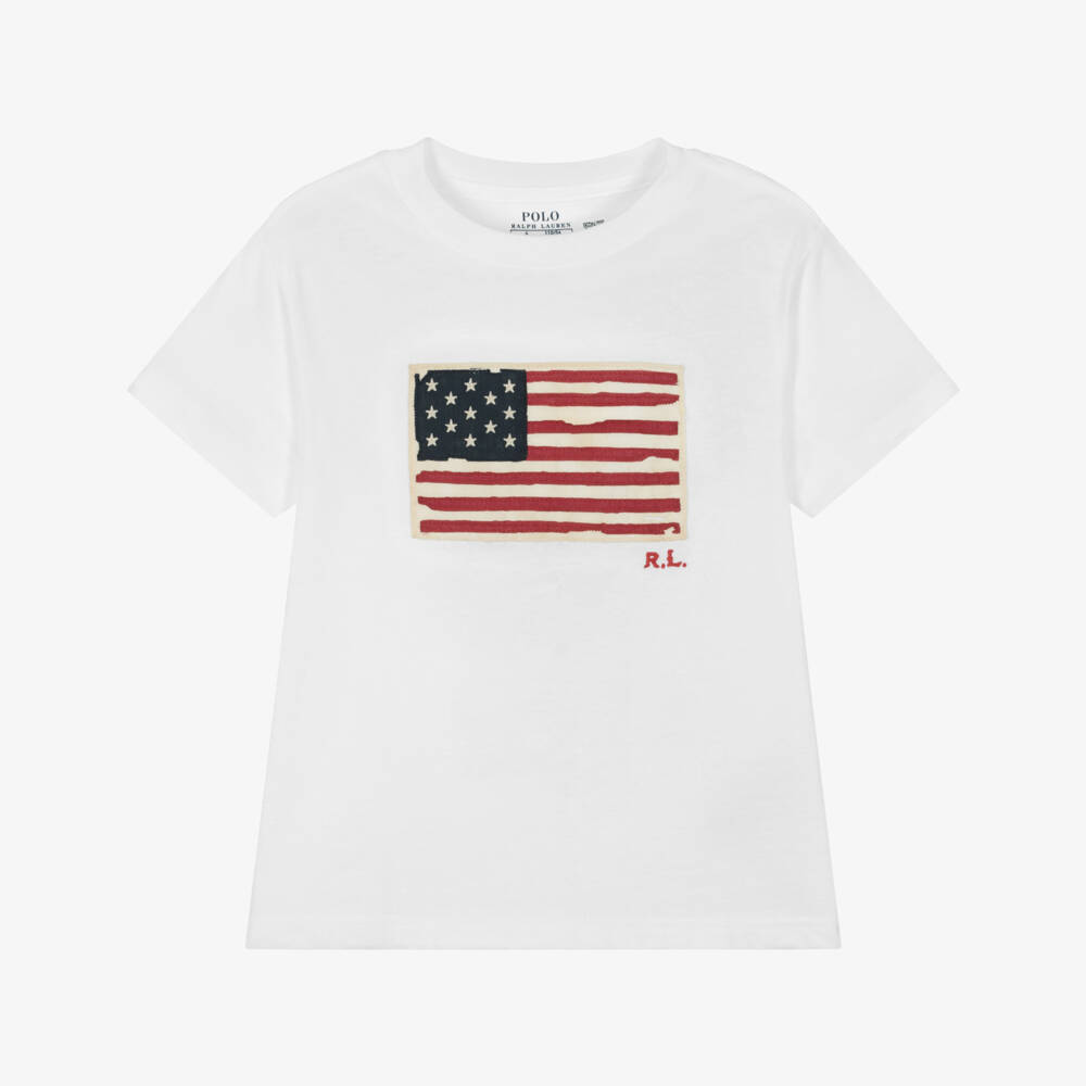 Ralph Lauren-Boys White Cotton Flag Tee | Childrensalon Outlet