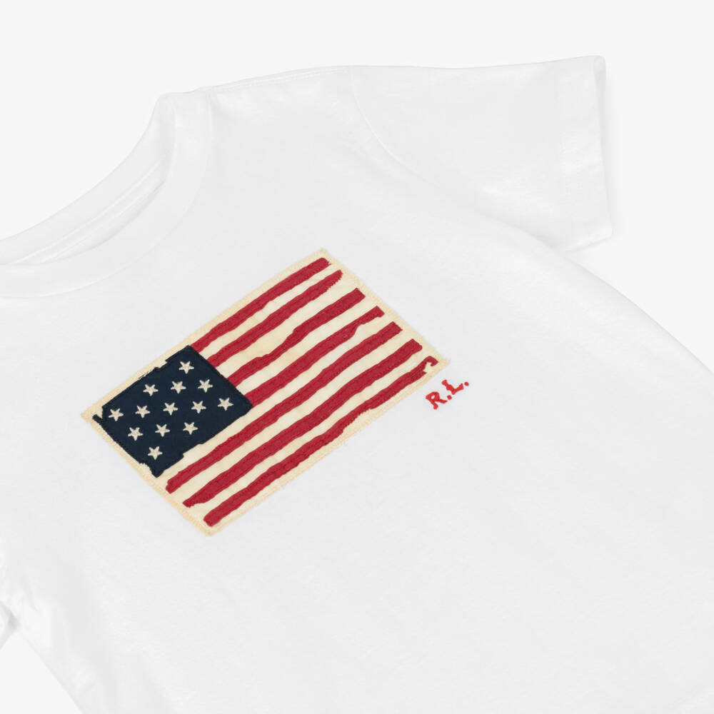 Ralph Lauren-Boys White Cotton Flag Tee | Childrensalon Outlet