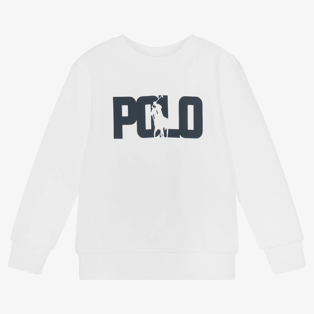 Ralph Lauren-Boys White Cotton Jersey Sweatshirt | Childrensalon Outlet