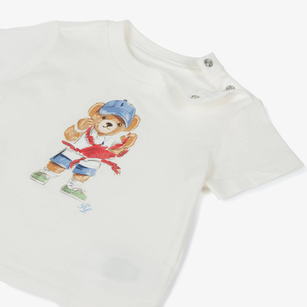 Ralph Lauren-Boys White Cotton Ocean Bear Tee | Childrensalon Outlet