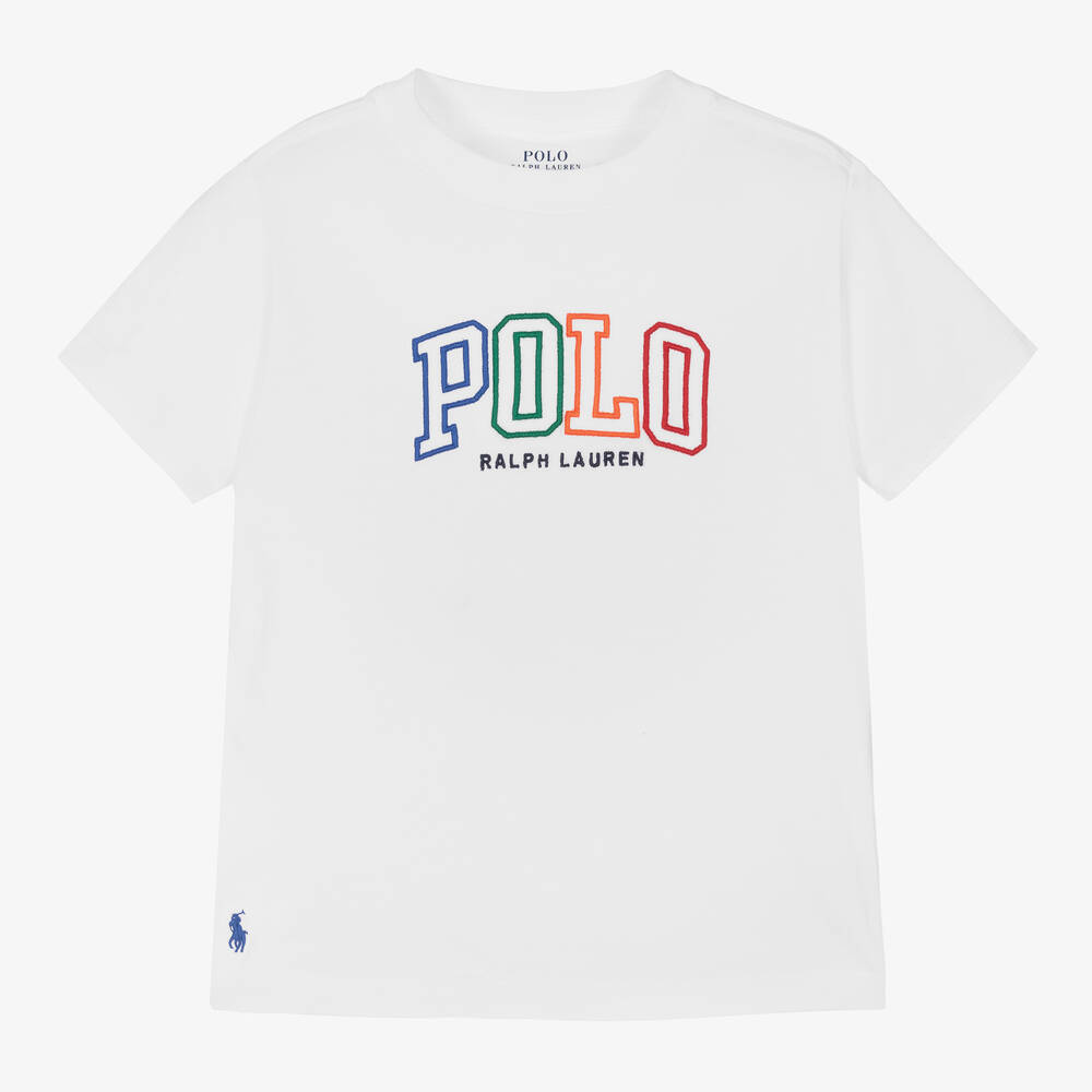 Boys white ralph lauren t shirt on sale
