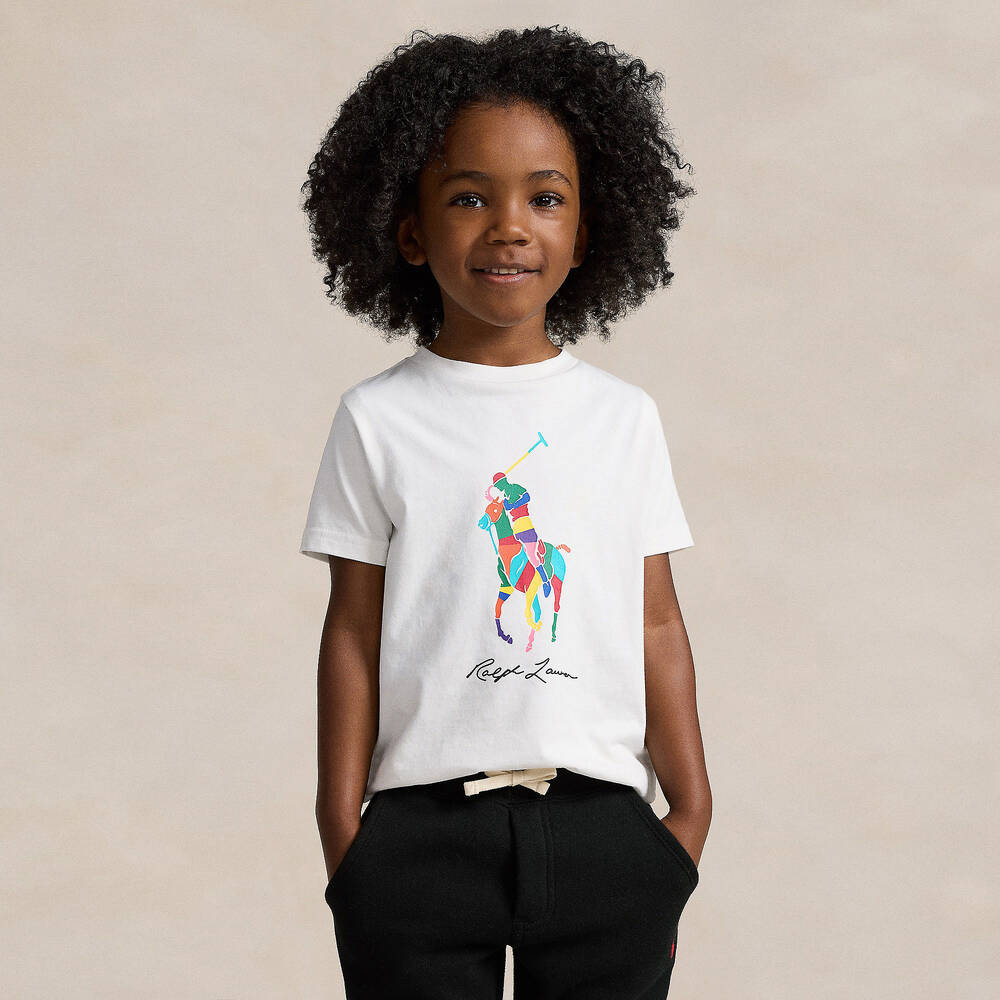 Ralph Lauren Boys White Cotton Pony T Shirt Childrensalon Outlet