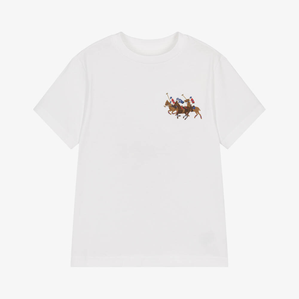 Ralph Lauren-Boys White Cotton T-Shirt with Triple-Pony Logo | Childrensalon Outlet