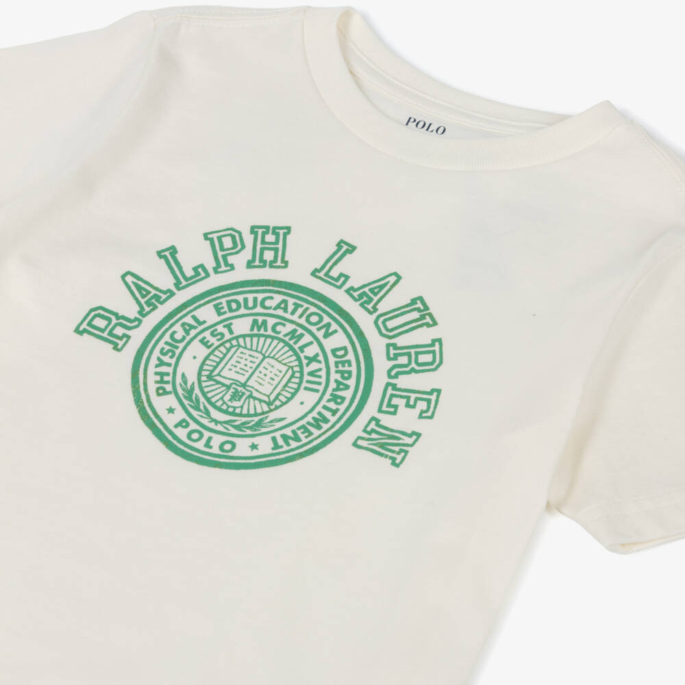 Ralph Lauren-تي شيرت أبيض ناعم للأولاد بأسلوب الفارسيتي | Childrensalon Outlet