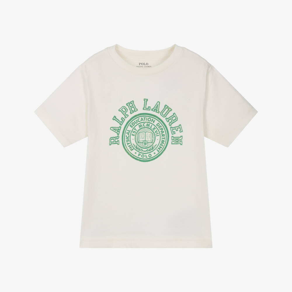 Ralph Lauren-تي شيرت أبيض ناعم للأولاد بأسلوب الفارسيتي | Childrensalon Outlet