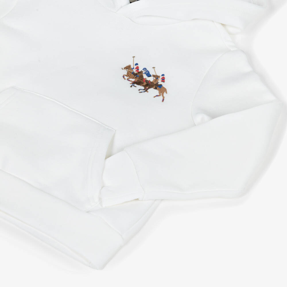 Ralph Lauren-Boys White Cotton Triple Pony Logo Hoodie | Childrensalon Outlet