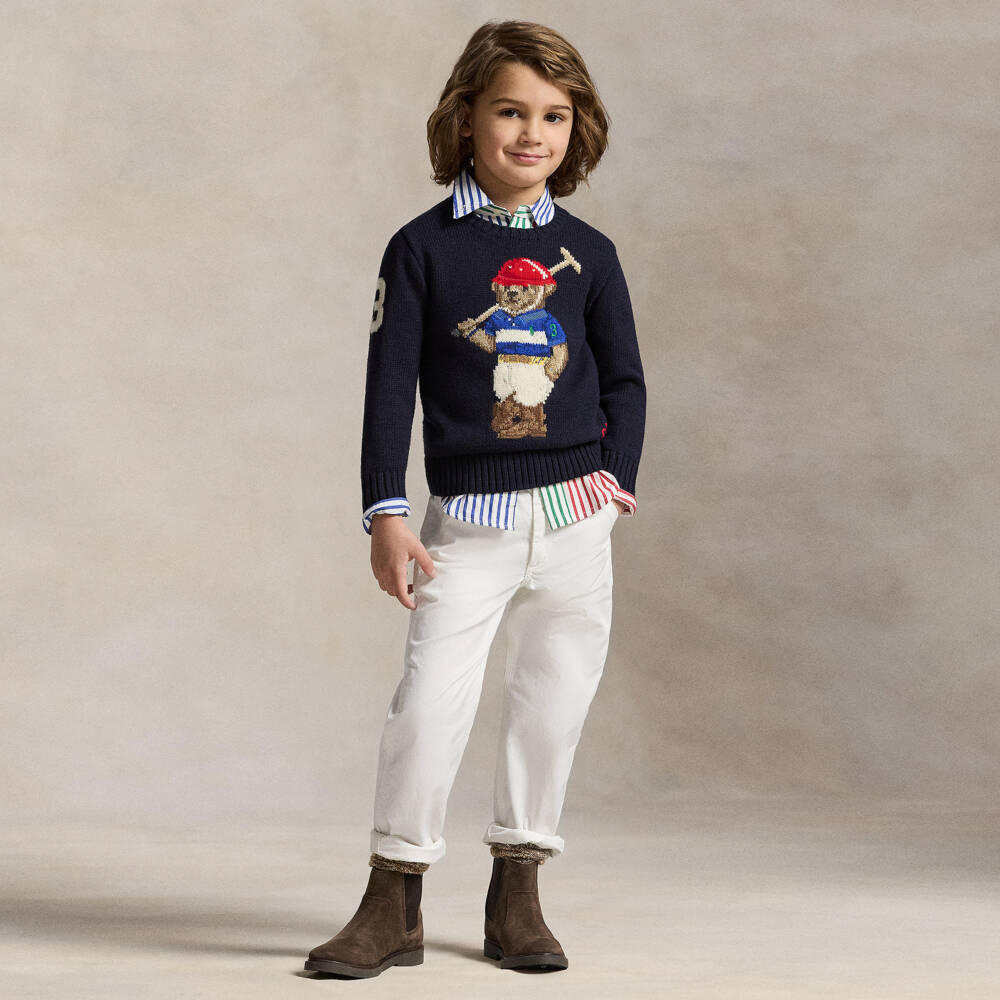 Ralph Lauren-Boys White Cotton Twill Chino Trousers | Childrensalon Outlet