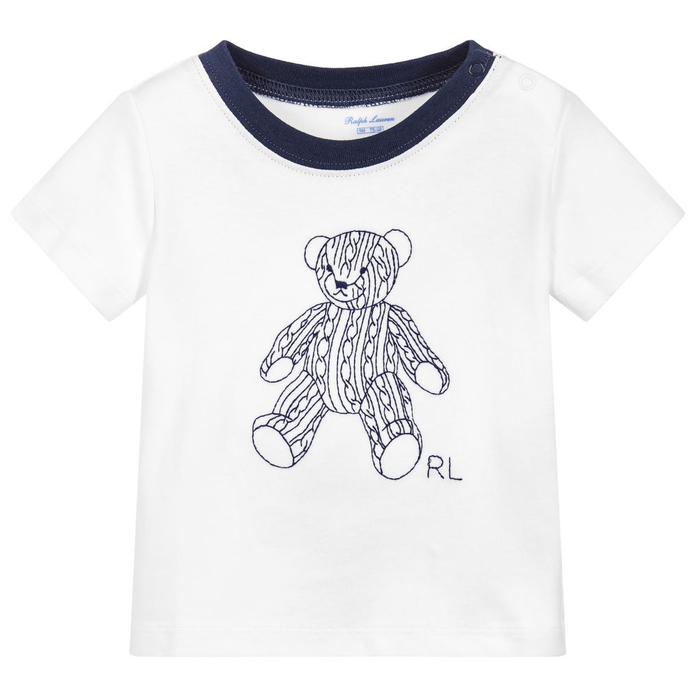 Ralph Lauren - Boys White Embroidered T-Shirt | Childrensalon