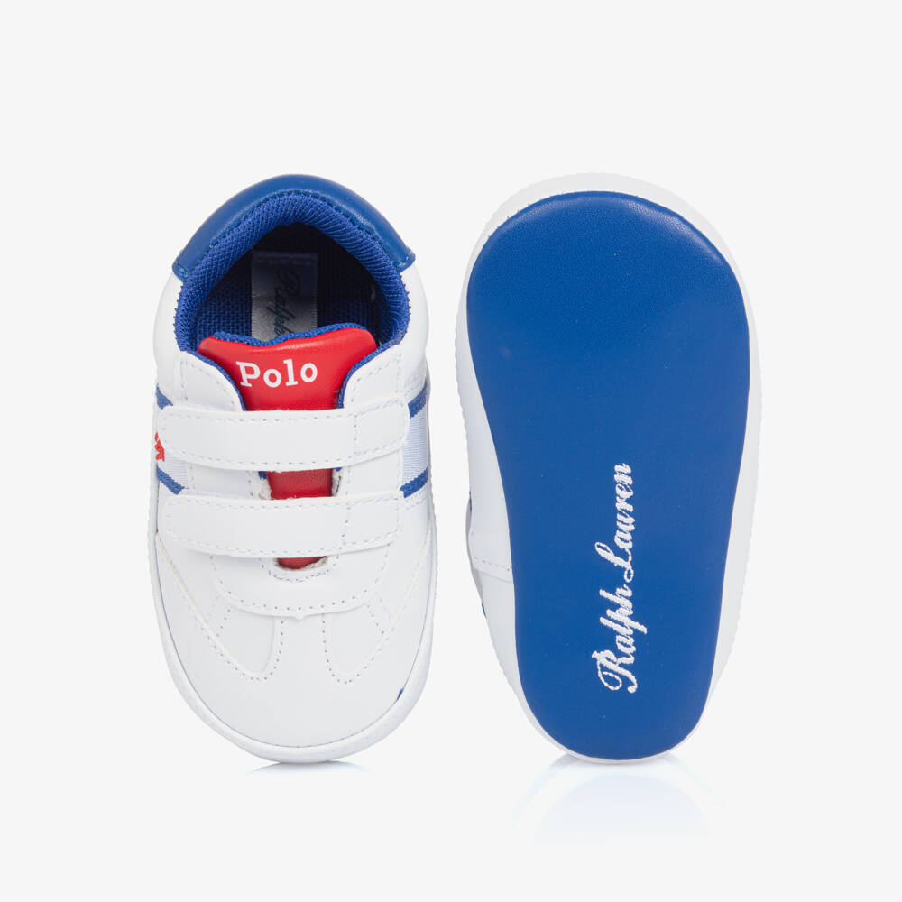 Ralph Lauren-Boys White Faux Leather Baby Sneakers | Childrensalon Outlet