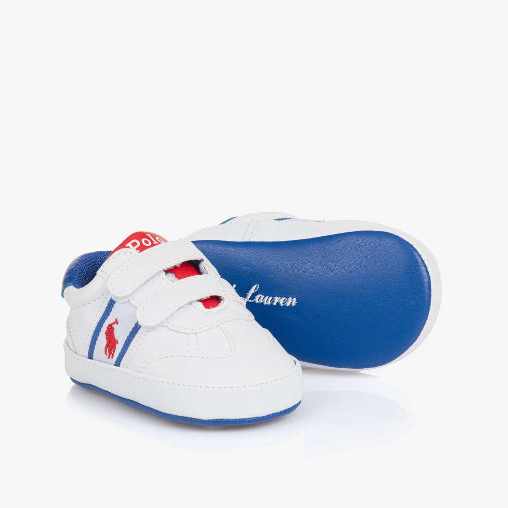 Ralph Lauren-Boys White Faux Leather Baby Sneakers | Childrensalon Outlet