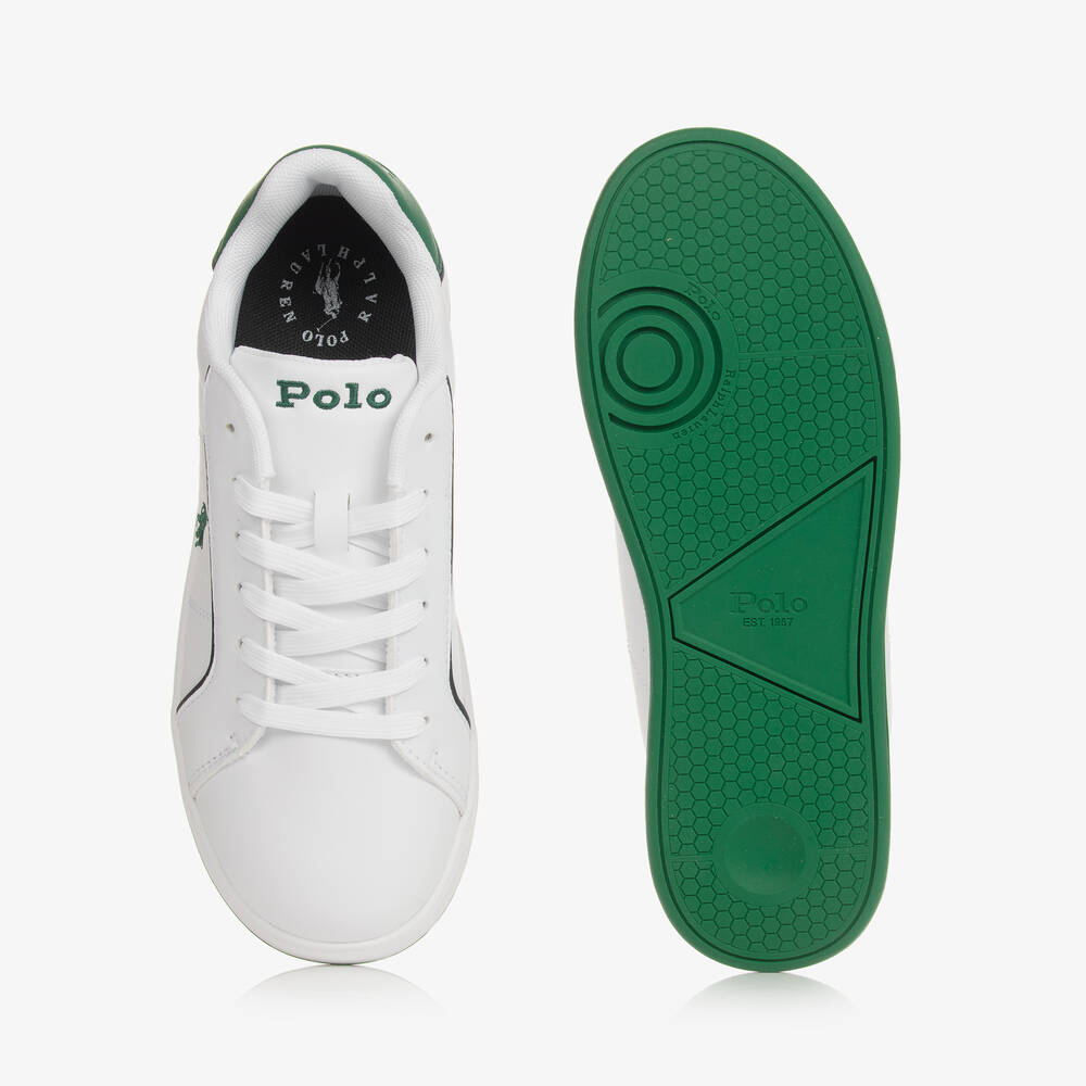 Ralph Lauren-Boys White Faux Leather Lace-Up Trainers | Childrensalon Outlet