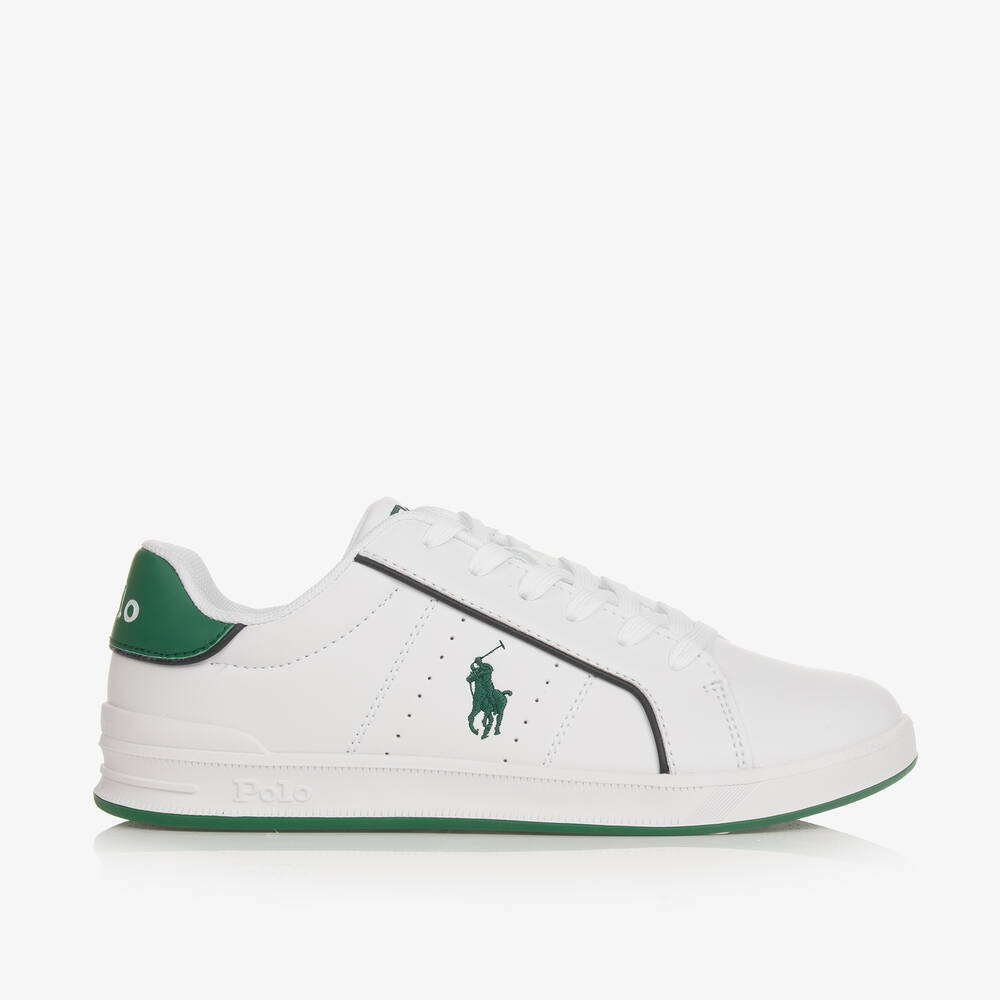 Ralph Lauren-Boys White Faux Leather Lace-Up Trainers | Childrensalon Outlet