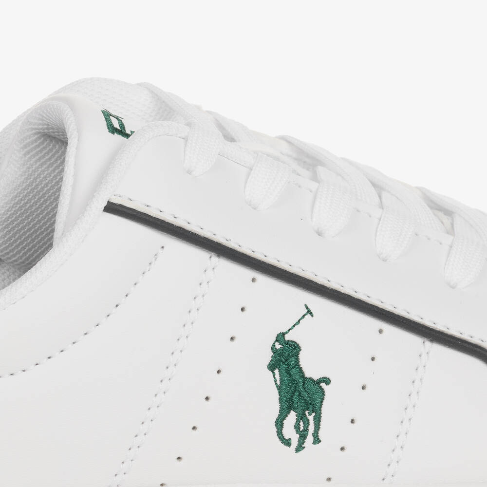 Ralph Lauren Boys White Faux Leather Lace Up Trainers Childrensalon Outlet