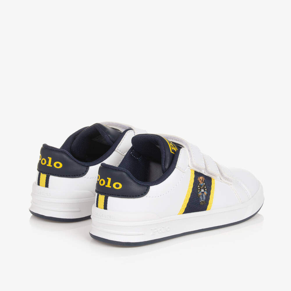 Ralph Lauren-Boys White Faux Leather Polo Bear Trainers | Childrensalon Outlet