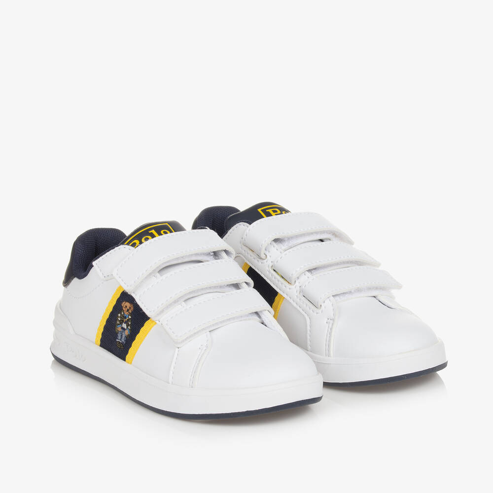 Ralph Lauren Boys White Faux Leather Polo Bear Trainers Childrensalon Outlet
