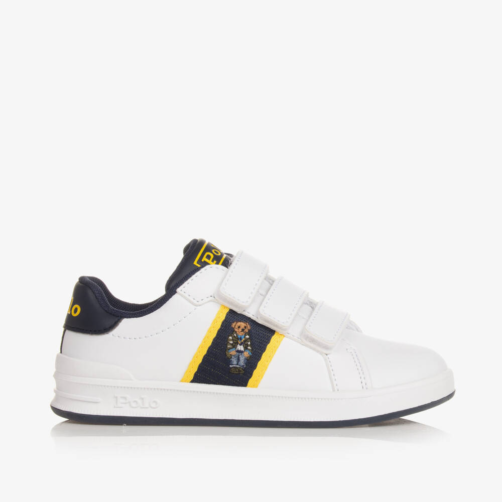 Ralph Lauren-Boys White Faux Leather Polo Bear Trainers | Childrensalon Outlet