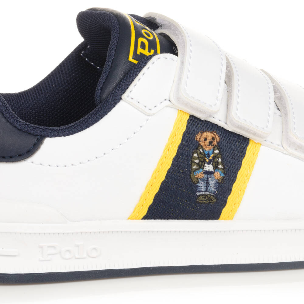Ralph Lauren-Boys White Faux Leather Polo Bear Trainers | Childrensalon Outlet