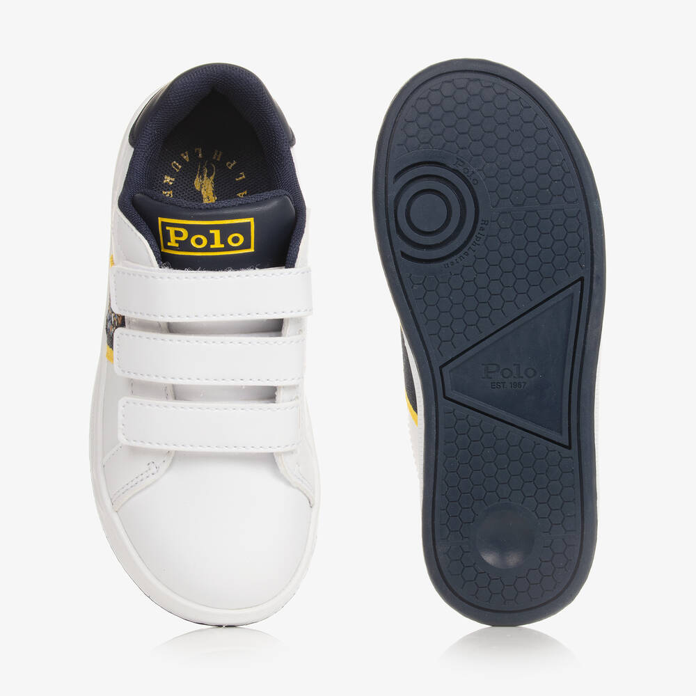 Ralph Lauren-Boys White Faux Leather Polo Bear Trainers | Childrensalon Outlet