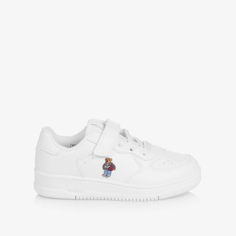 Ralph Lauren-Boys White Faux Leather Velcro Trainers | Childrensalon Outlet