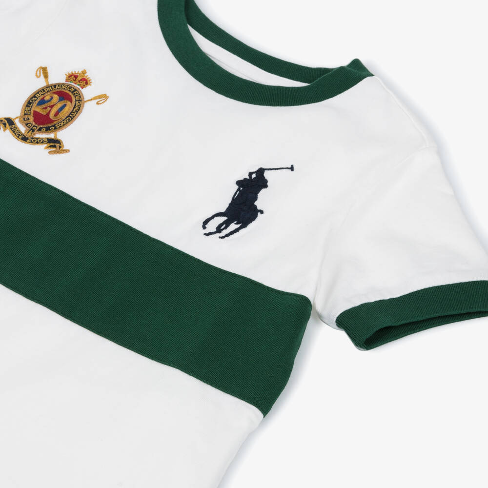 Ralph Lauren-Boys White & Green Big Pony 20th Anniversary T-Shirt | Childrensalon Outlet