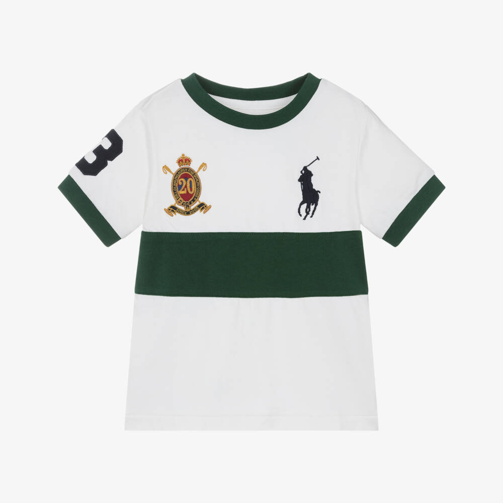 Ralph Lauren-Boys White & Green Big Pony 20th Anniversary T-Shirt | Childrensalon Outlet