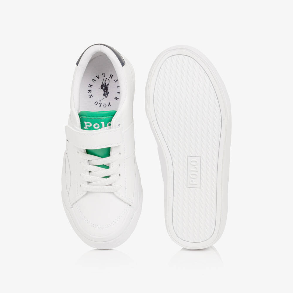 Ralph Lauren-Boys White & Green Faux Leather Velcro Trainers | Childrensalon Outlet