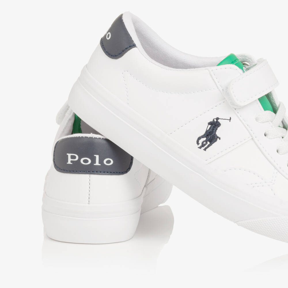 Ralph Lauren-Boys White & Green Faux Leather Velcro Trainers | Childrensalon Outlet