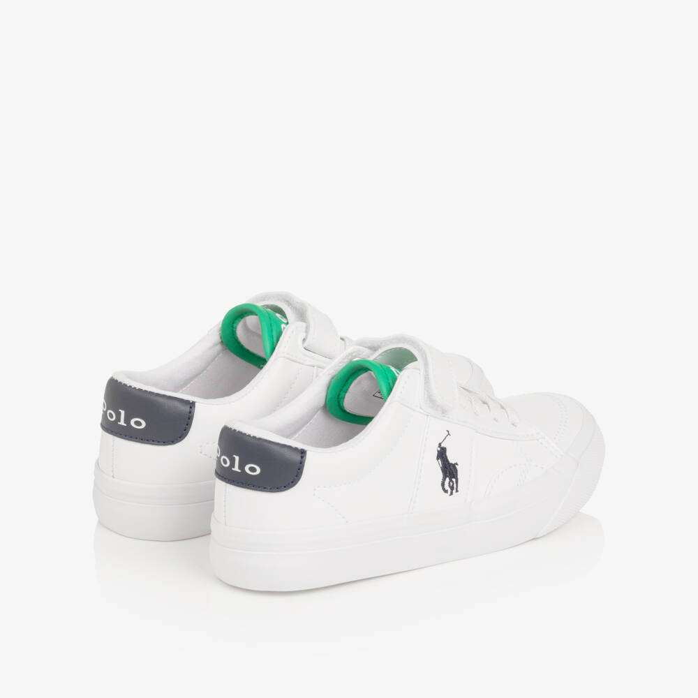 Ralph Lauren-Boys White & Green Faux Leather Velcro Trainers | Childrensalon Outlet