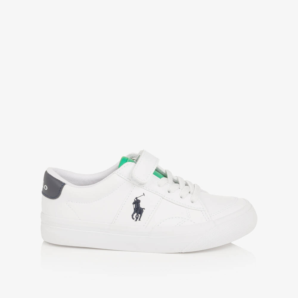 Ralph Lauren-Boys White & Green Faux Leather Velcro Trainers | Childrensalon Outlet