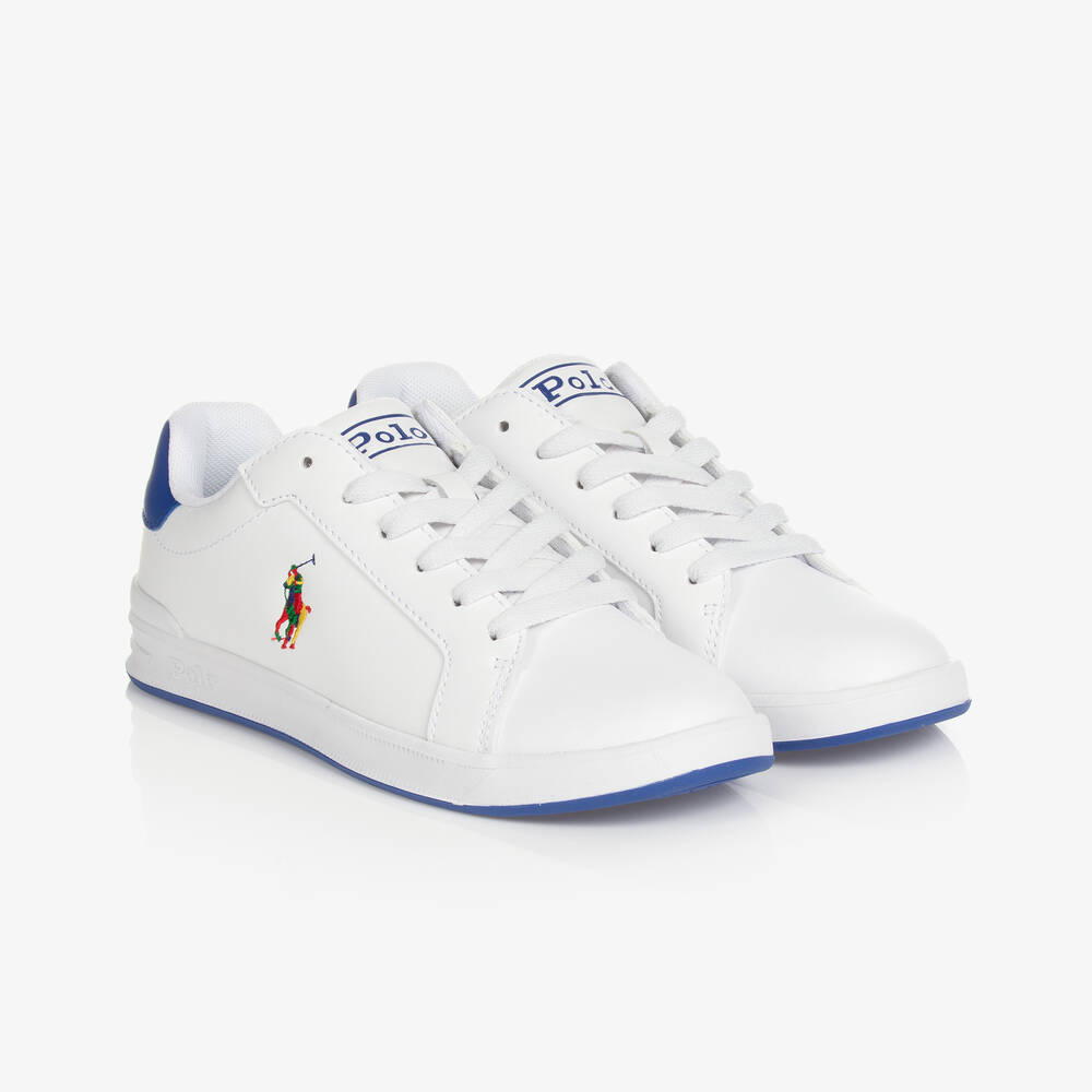 Polo Ralph Lauren - Boys White Lace-Up Logo Trainers | Childrensalon