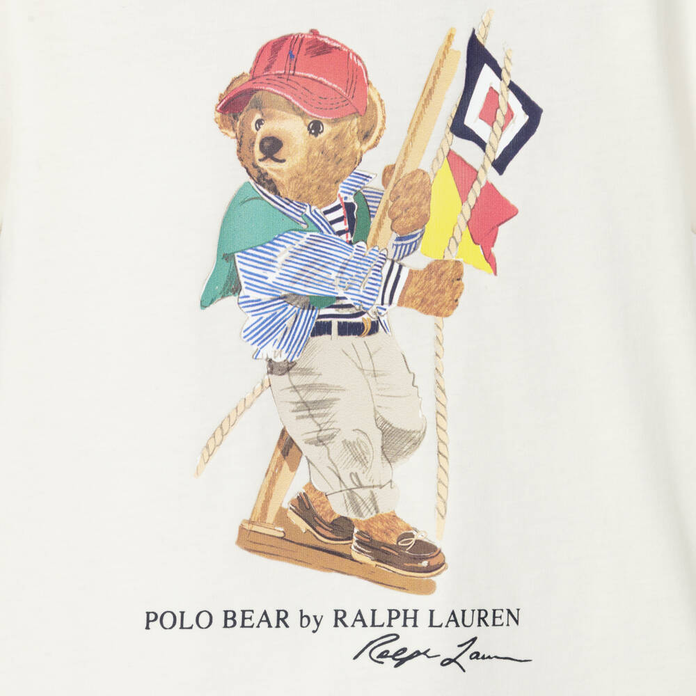 Ralph Lauren-Белая футболка с принтом медведя на паруснике для мальчиков | Childrensalon Outlet