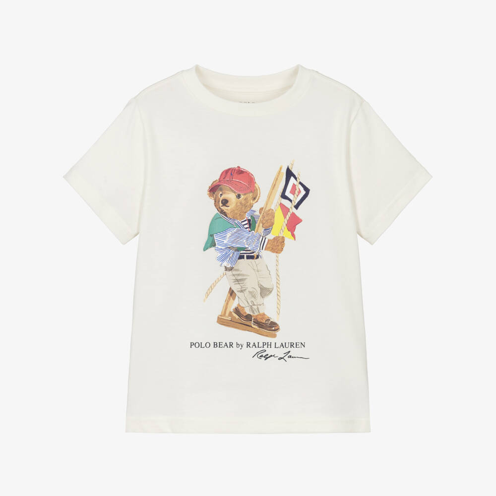 Ralph Lauren-Белая футболка с принтом медведя на паруснике для мальчиков | Childrensalon Outlet