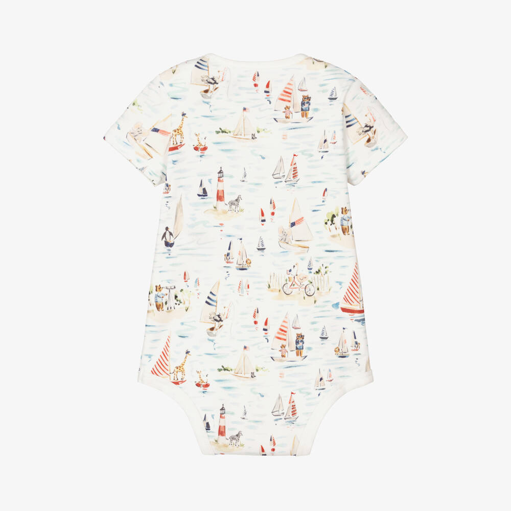 Ralph Lauren-Boys White Nautical Print Bodysuit | Childrensalon Outlet