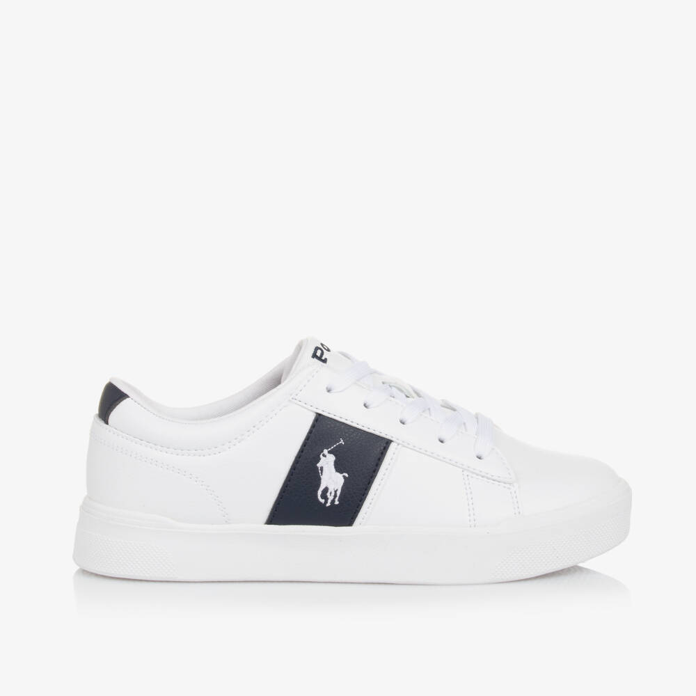 Ralph Lauren-Boys White Navy Lace Trainers | Childrensalon Outlet