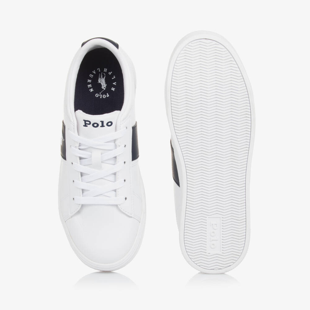 Ralph Lauren-Boys White Navy Lace Trainers | Childrensalon Outlet