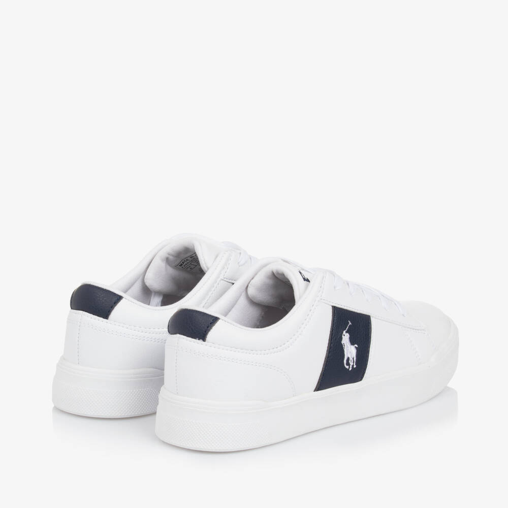 Ralph Lauren-Boys White Navy Lace Trainers | Childrensalon Outlet
