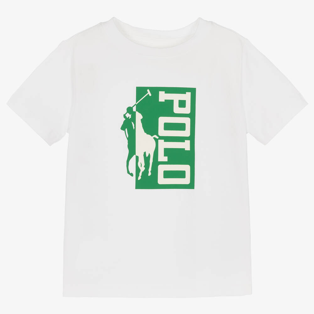 Polo Ralph Lauren - Boys White Oversized Cotton Logo T-Shirt | Childrensalon