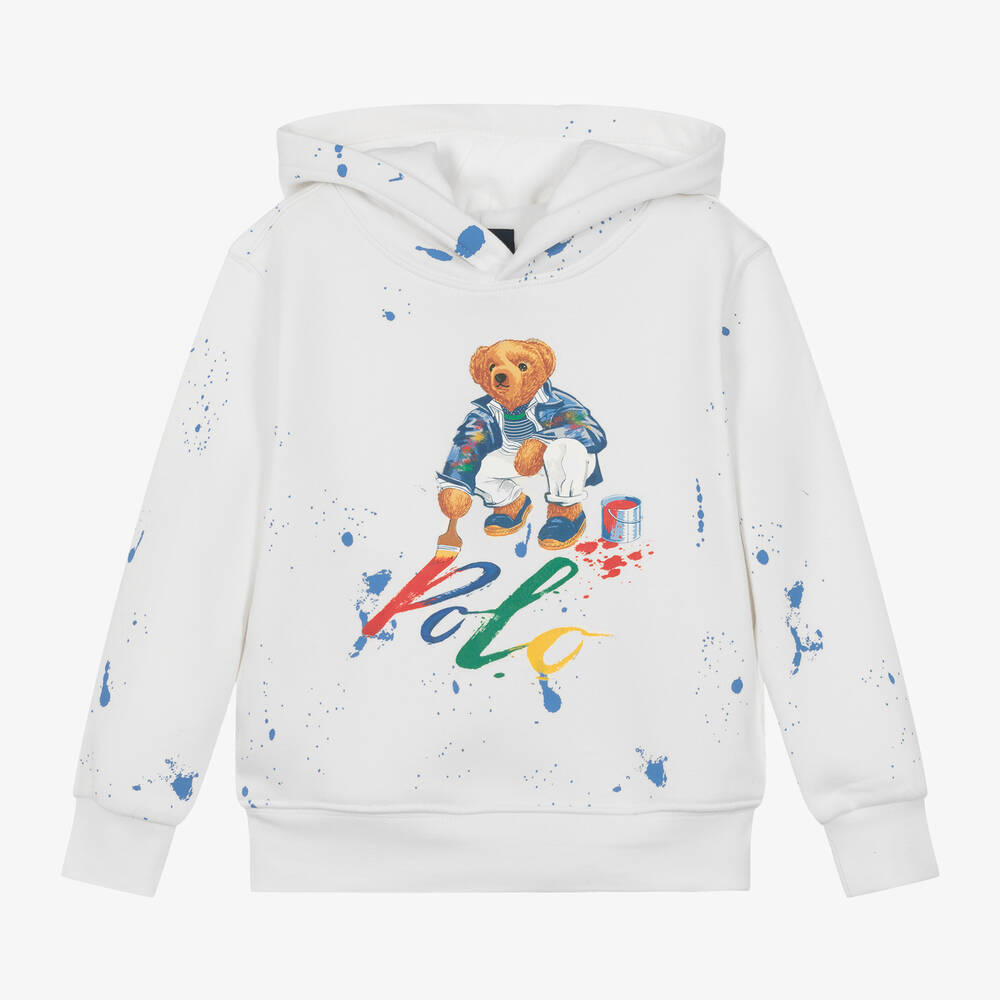 Ralph Lauren Boys White Polo Bear Hoodie Childrensalon Outlet