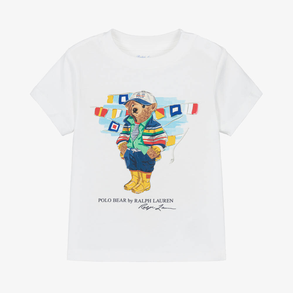 Ralph Lauren-Boys White Polo Bear Tee | Childrensalon Outlet