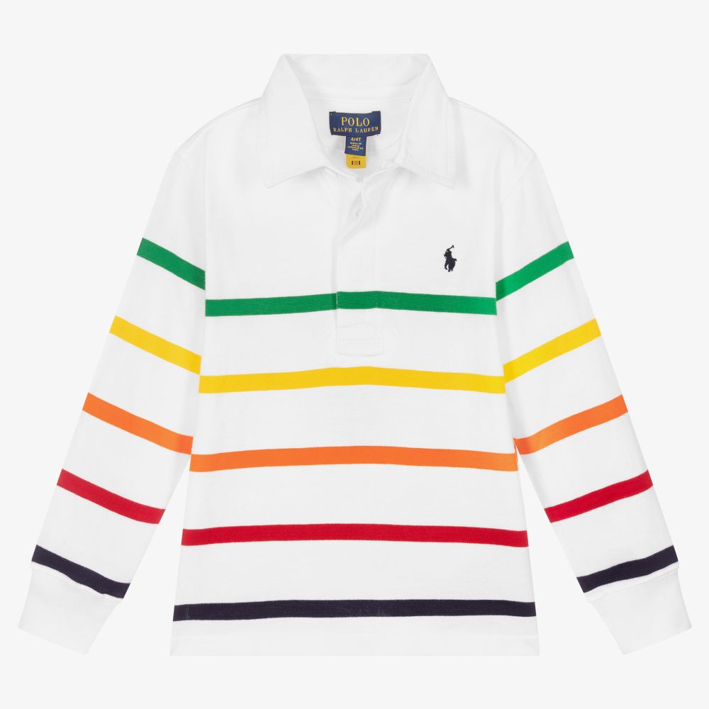 Polo Ralph Lauren - Boys White Striped Rugby Shirt | Childrensalon Outlet