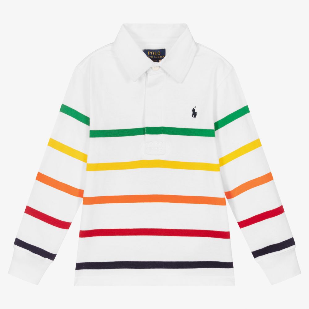 Polo Ralph Lauren - Weißes, gestreiftes Rugby-Shirt (J) | Childrensalon