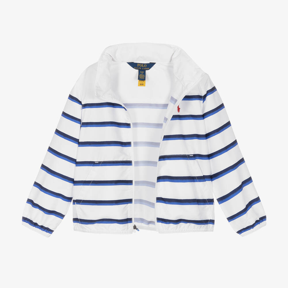Ralph Lauren-Boys White Striped Windbreaker Jacket | Childrensalon Outlet