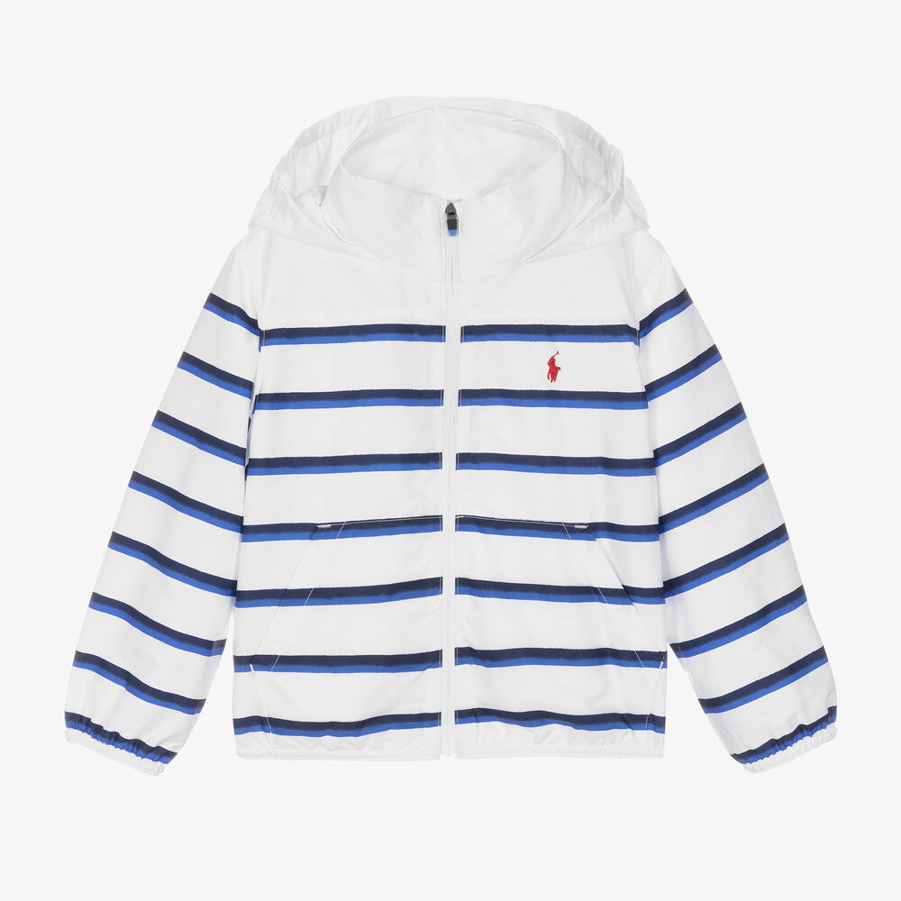 Ralph Lauren-جاكيت واقي من الرياح مقلم لون أبيض للأولاد | Childrensalon Outlet