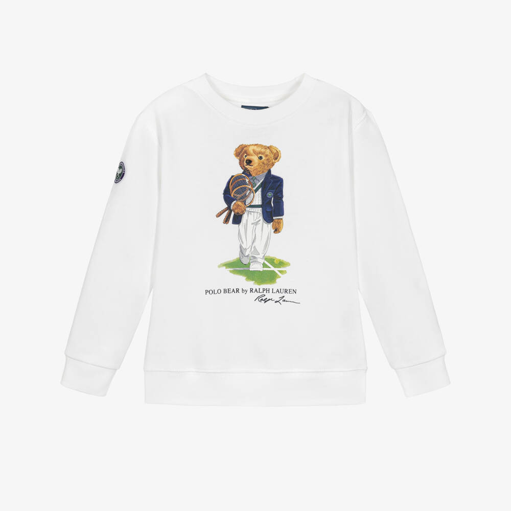 Ralph Lauren-Boys White Wimbledon Collection Sweatshirt with Polo Bear | Childrensalon Outlet