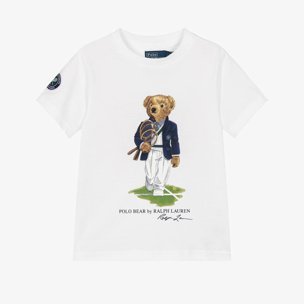 Ralph Lauren-Boys White Wimbledon Collection T-Shirt with Polo Bear | Childrensalon Outlet