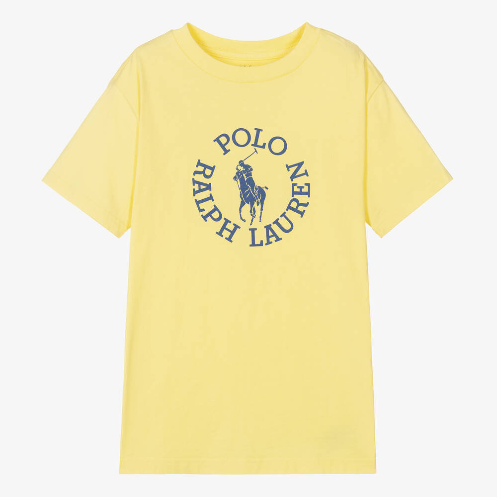 Ralph Lauren - Boys Yellow Cotton Big Pony Logo T-Shirt | Childrensalon
