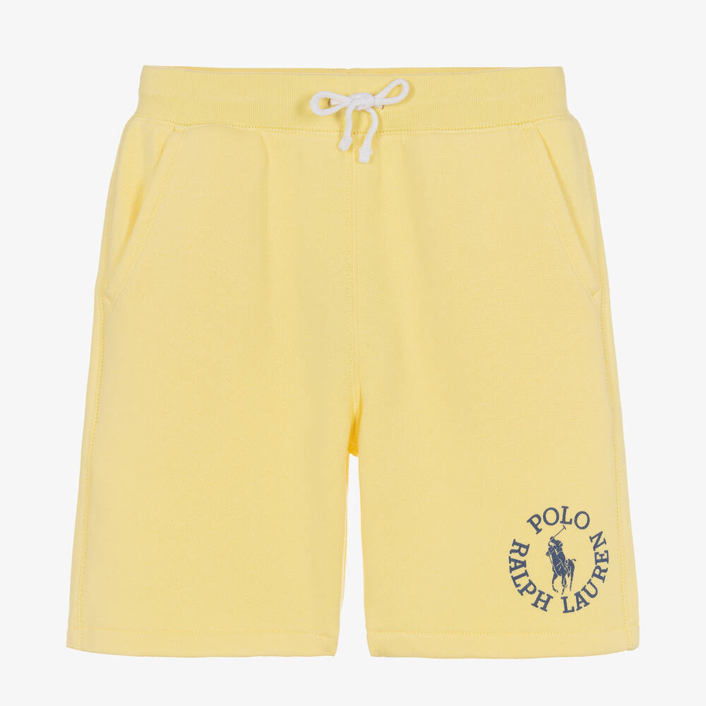 Ralph Lauren - Boys Yellow Cotton Jersey Logo Shorts | Childrensalon